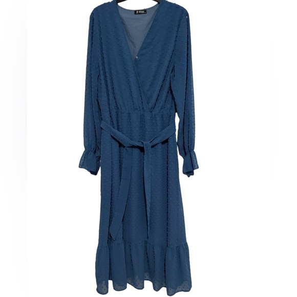 Dresses & Skirts - Blue Long Sleeve Belted Long Dress